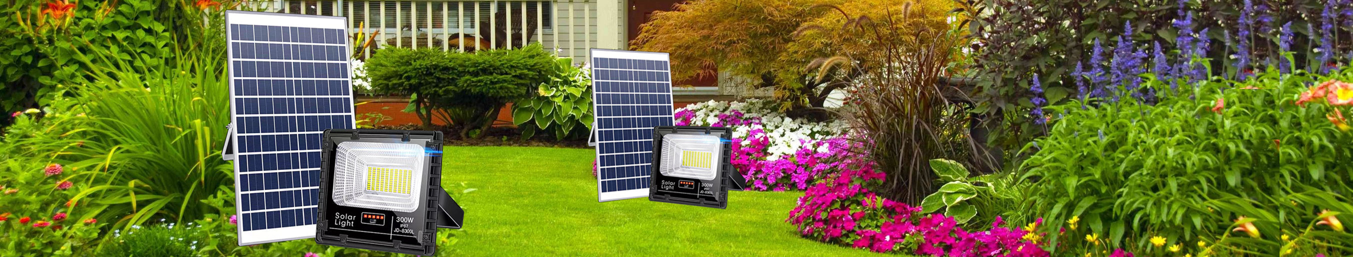 Super-bright solar flood light with 300 LEDs and 3000 lumens, featuring dusk-to-dawn auto lighting, remote control, durable aluminum body, and IP67 waterproof rating—perfect for gardens, garages, patios, and more with zero electricity cost.