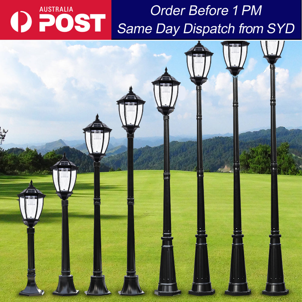 this solar-powered street light, featuring auto dusk-to-dawn operation for hassle-free lighting. Bright LED illumination in warm white or adjustable colors ensures visibility and ambiance.