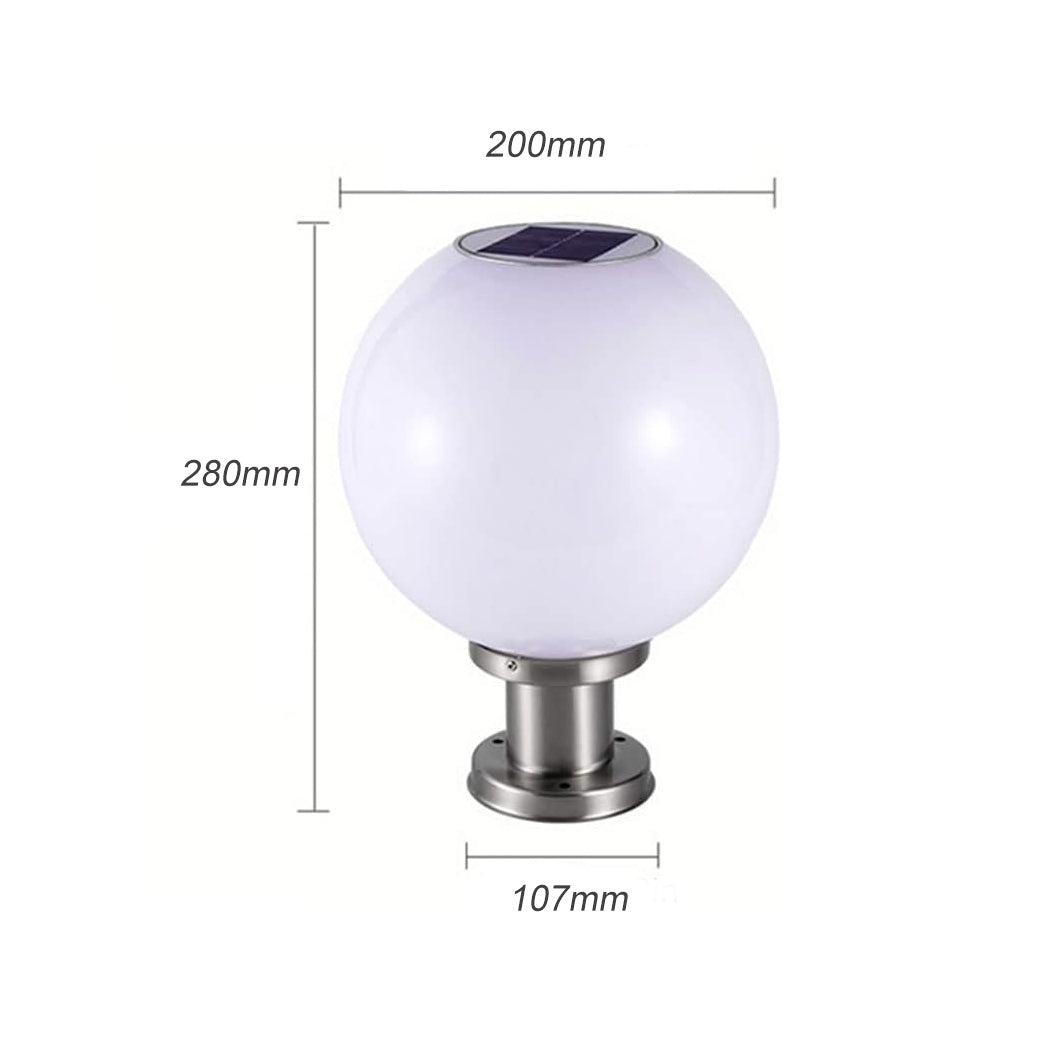 20cm solar bollard light with globe diffuser — Spherical Pillar Light Lantern Ball shape