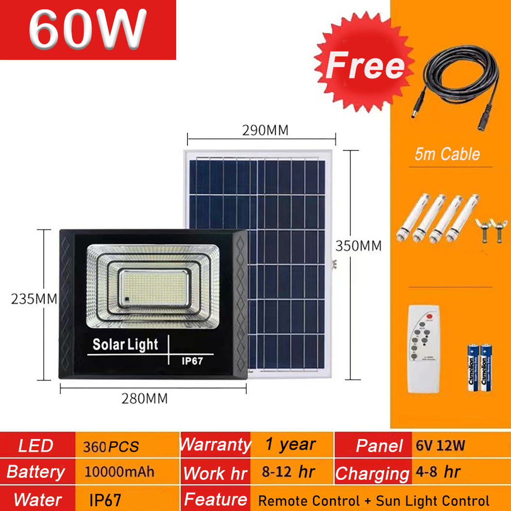 60W Solar-Powered Colour Flood Light - 7-color and single-color modes all night on