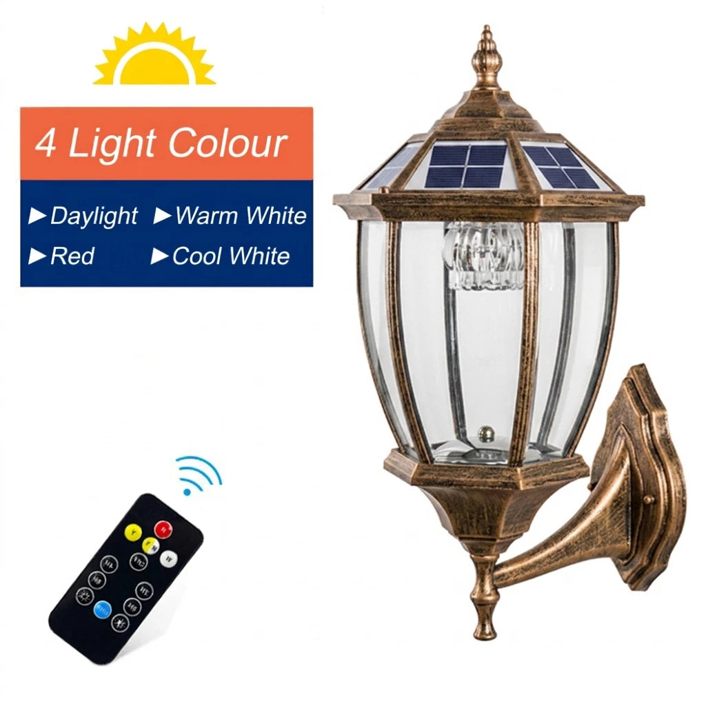 Victorian Solar Wall Light Outdoor – Bronze Coach Lantern with Clear Glass & Solar Panel