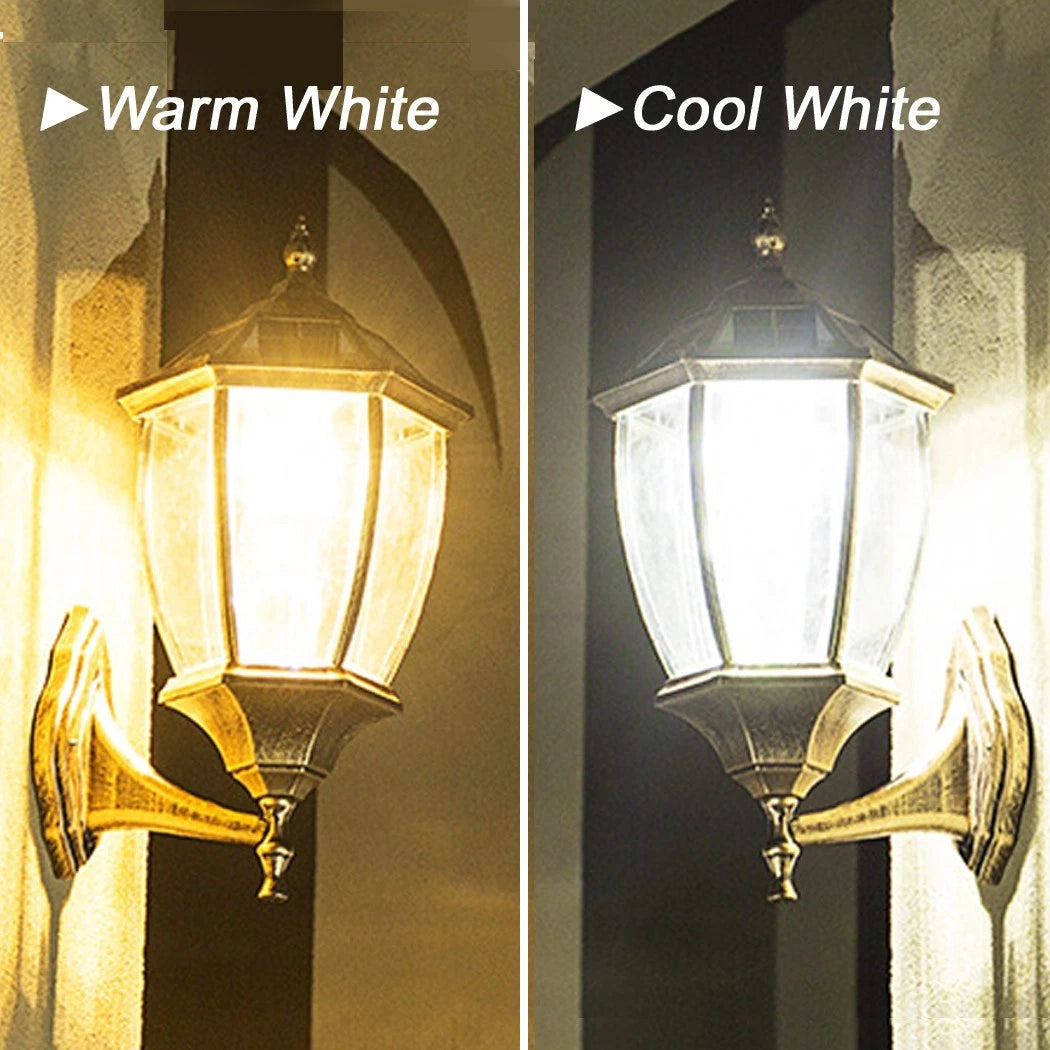 Victorian Solar Wall Light Outdoor – Bronze Coach Lantern with Clear Glass & Solar Panel