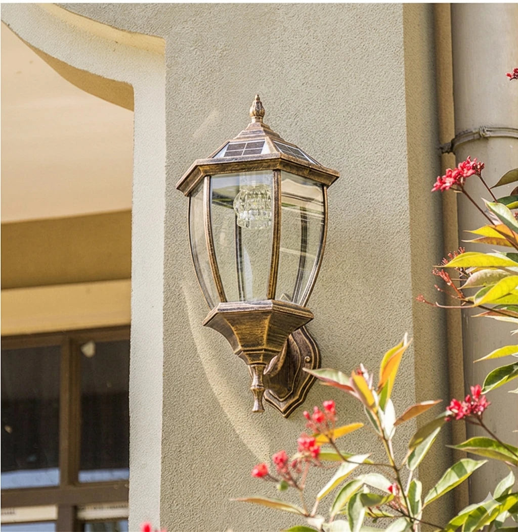 Bronze Solar Outdoor Wall Light Victorian Lantern IP65 Waterproof Garden Lamp