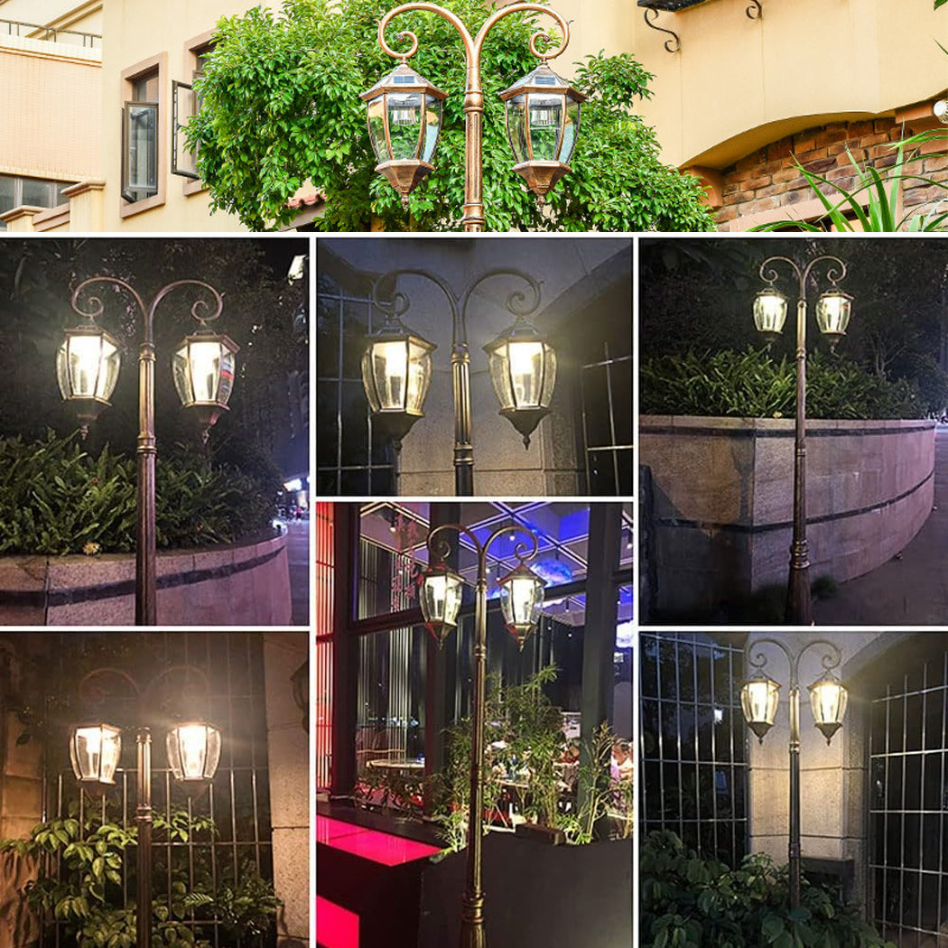 Double Head Antique Solar Coach Post Light Bronze Clear Glass street Lantern Hexagonal