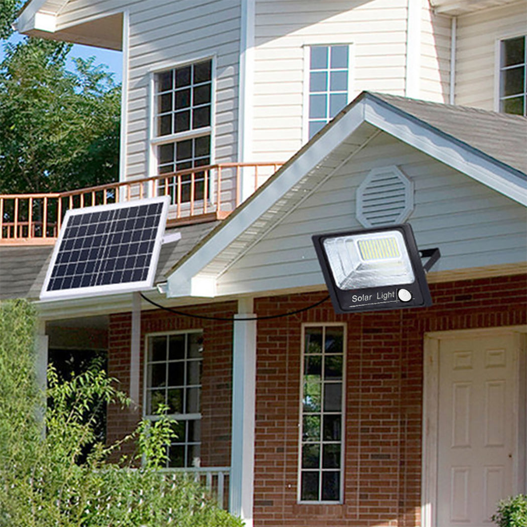 "Solar porch light with a 6V 8W polycrystalline panel for efficient sunlight absorption and dual 5000mAh rechargeable batteries, providing 8-12 hours of illumination overnight. Actual charging and lighting time may vary based on sunlight intensity.