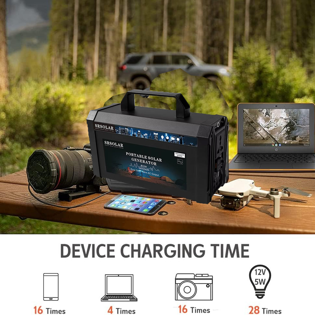 Portable 500W Solar Power Generator Pure Sine Wave Inverter Home Using 220V TV Laptop Off-grid System