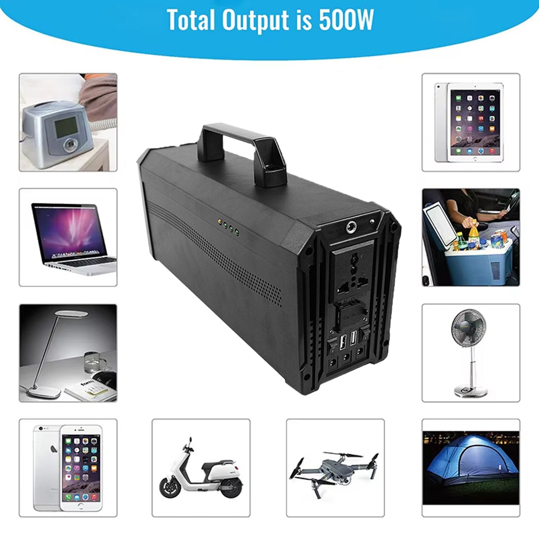 Portable 500W Solar Power Generator Pure Sine Wave Inverter Home Using 220V TV Laptop Off-grid System