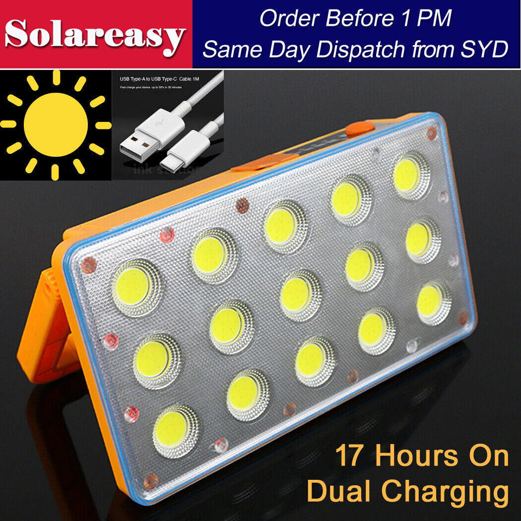 Rechargeable Solar Work Light 150 LED Beads Adjustable Brightness Travel Hiking