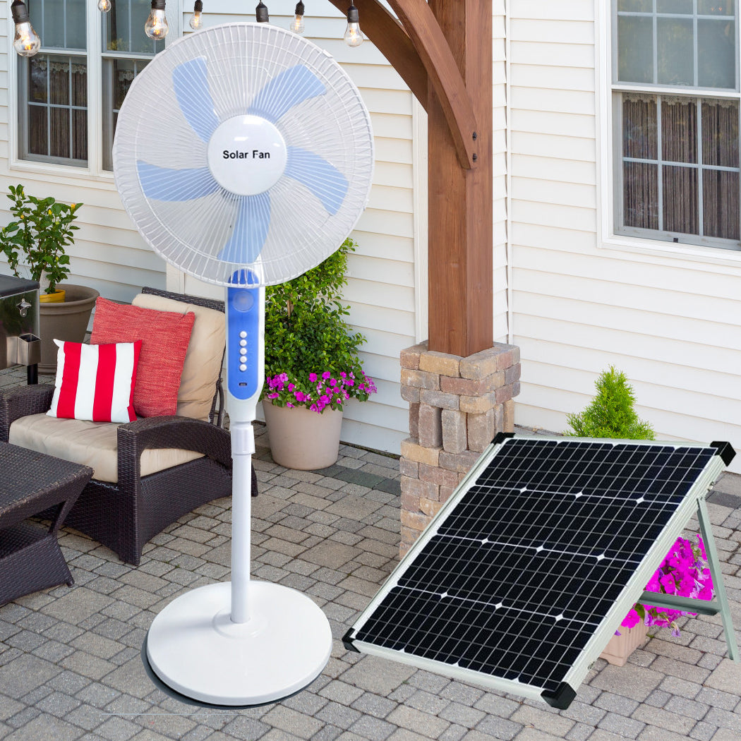 Solar Powered Pedestal Fan Stand Fan Outdoor Indoor AC Adapter Caravan Solar Fan