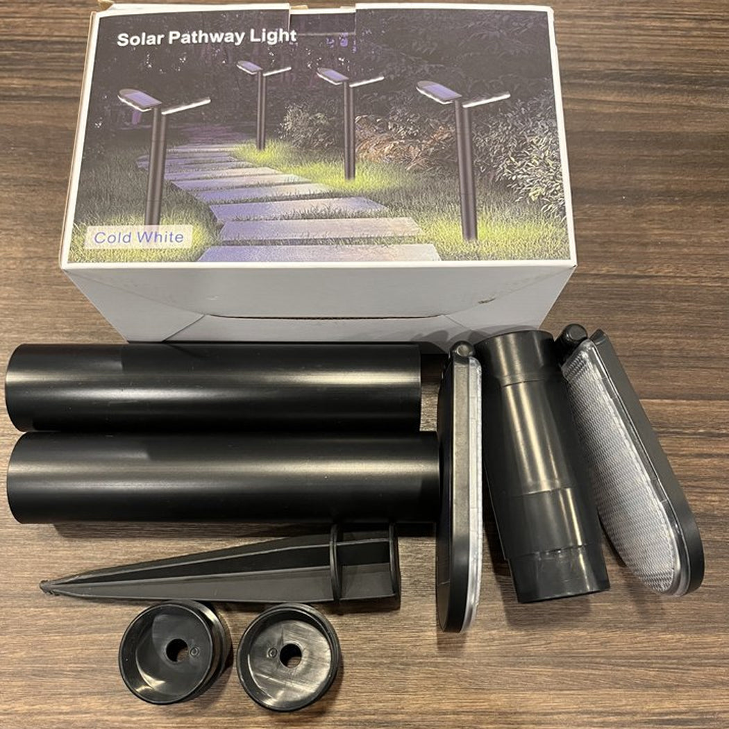 Two size options of solar pathway lights (short pole and long pole) shown side-by-side