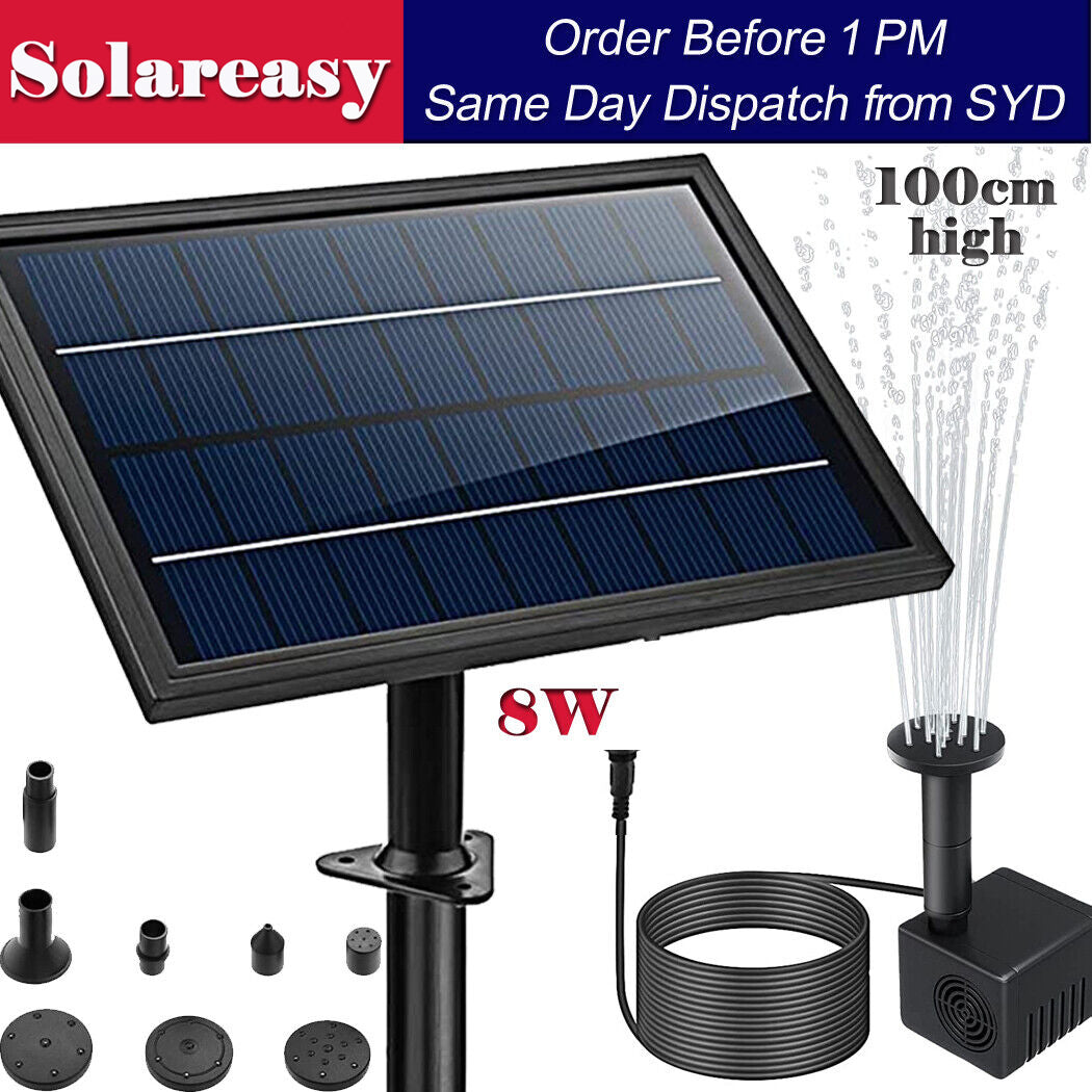 Solar Power Fountain 100cm Water Heigh Pond Pump Submersible Solar Water Pump 8W