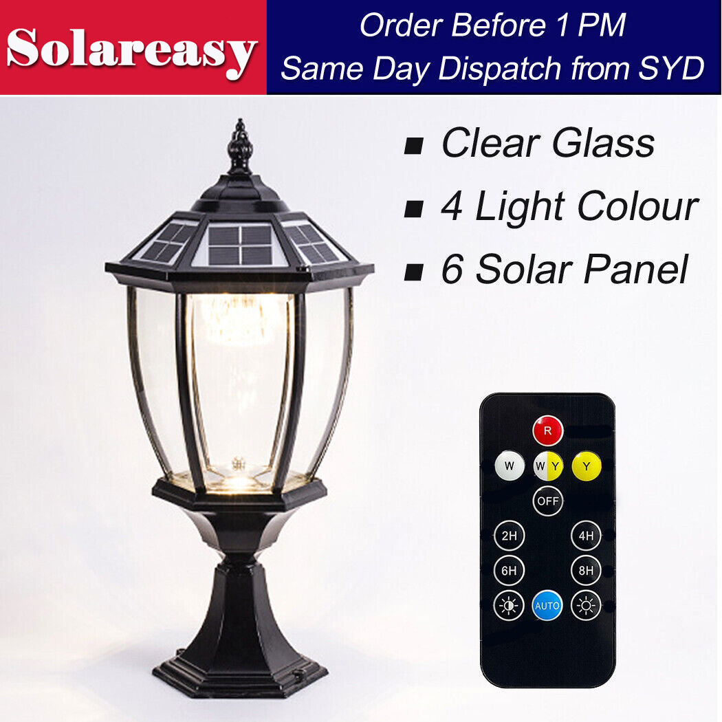Solar Stone Pillar Light Hexagonal Solar Post Lamp Clear Glass Gate Porch Light