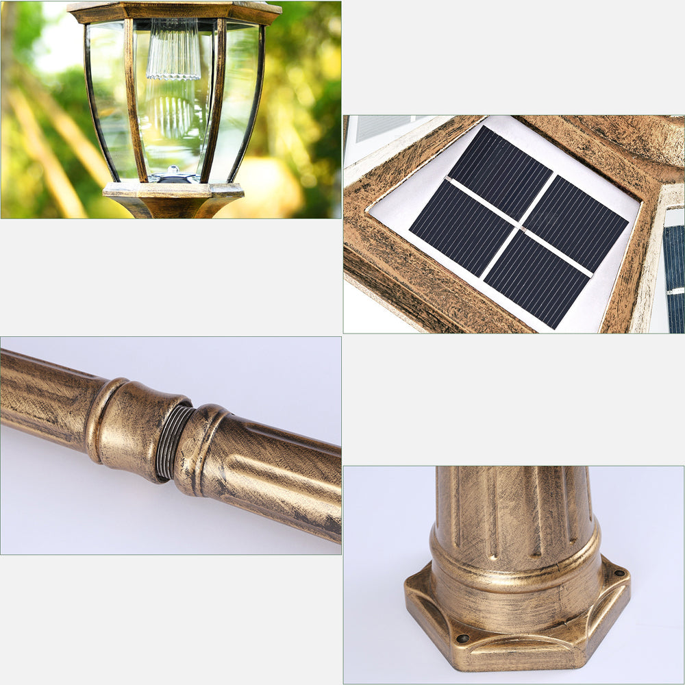 Victorian Hexagonal Solar Lamp Post Light Clear Glass Lantern Yard Lawn Walkway