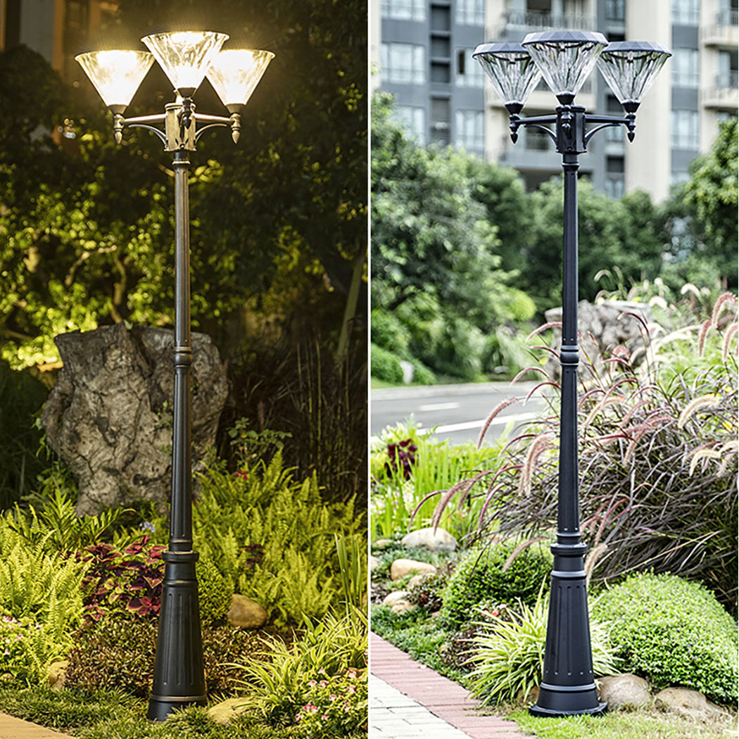 Double Head Solar Post Light 2 Head Solar Street Lantern Flat Top Lawn Walkway