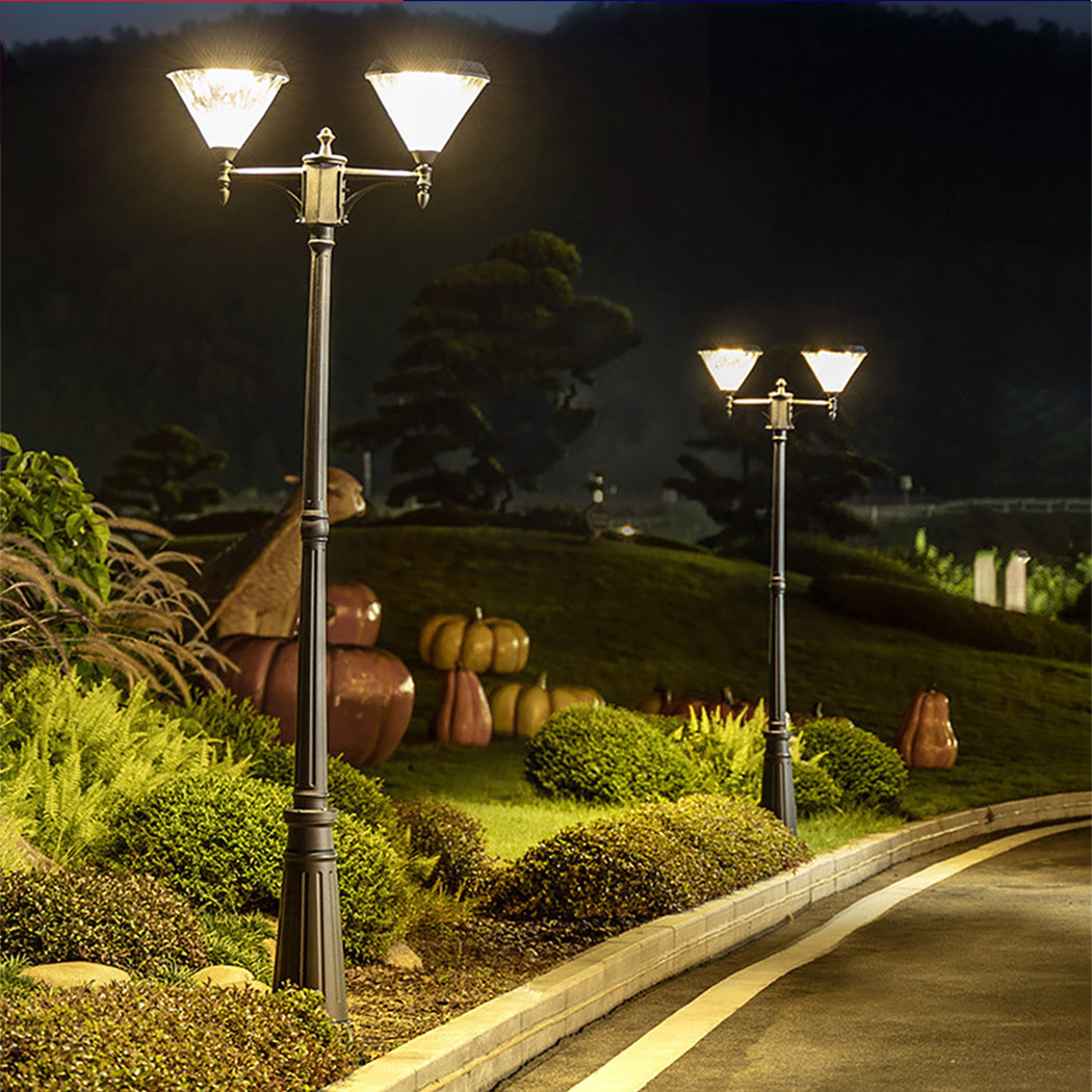Solar Flat Top Post Light Solar Lamp Post Street Lamp Lantern Round Yard Lawn Walkway