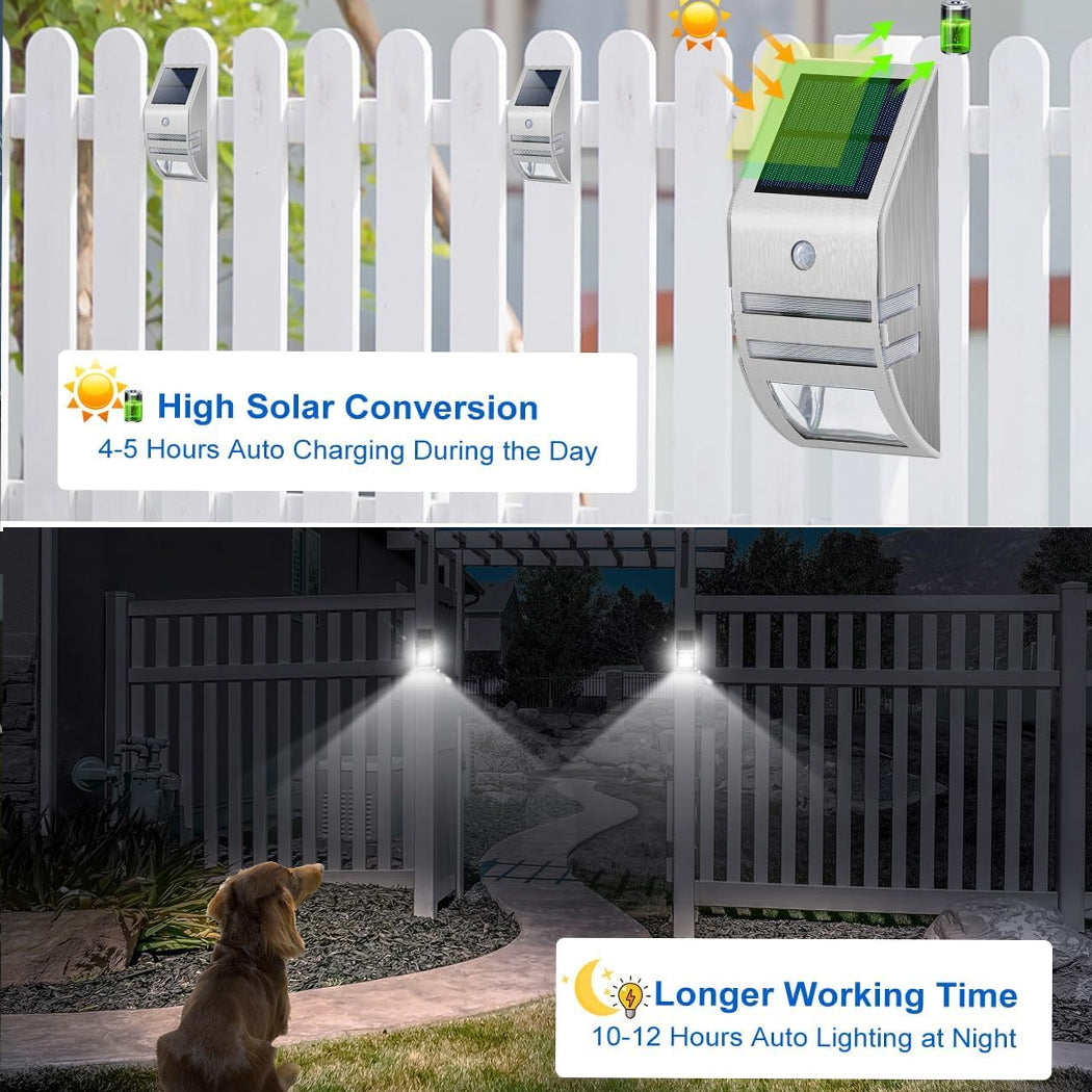 Solar Wall Light Solar Fence Lights PIR Motion Sensor Stainless Steel