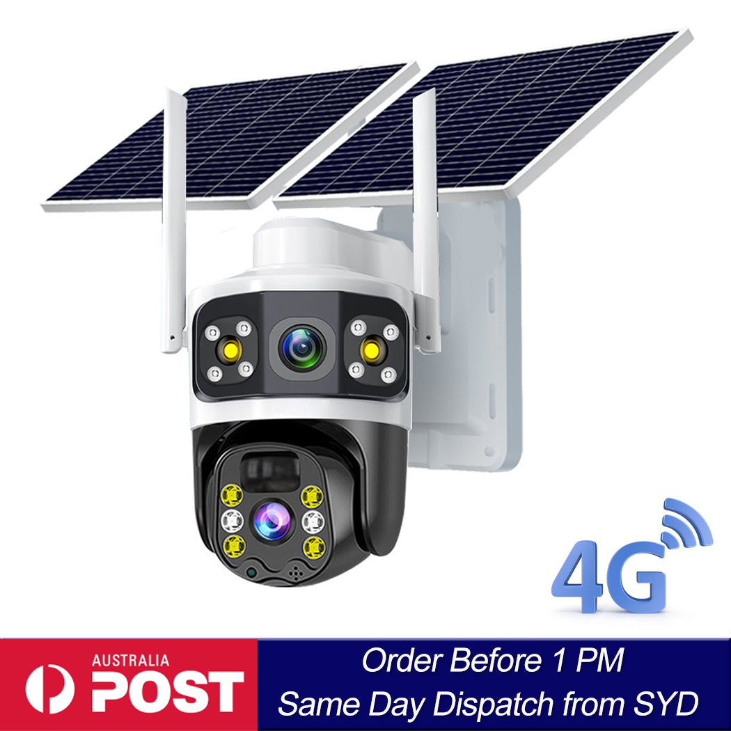 4G Solar Powered Security Camera dual Panel Rechargeable Full Colour Night Vision AI tracking