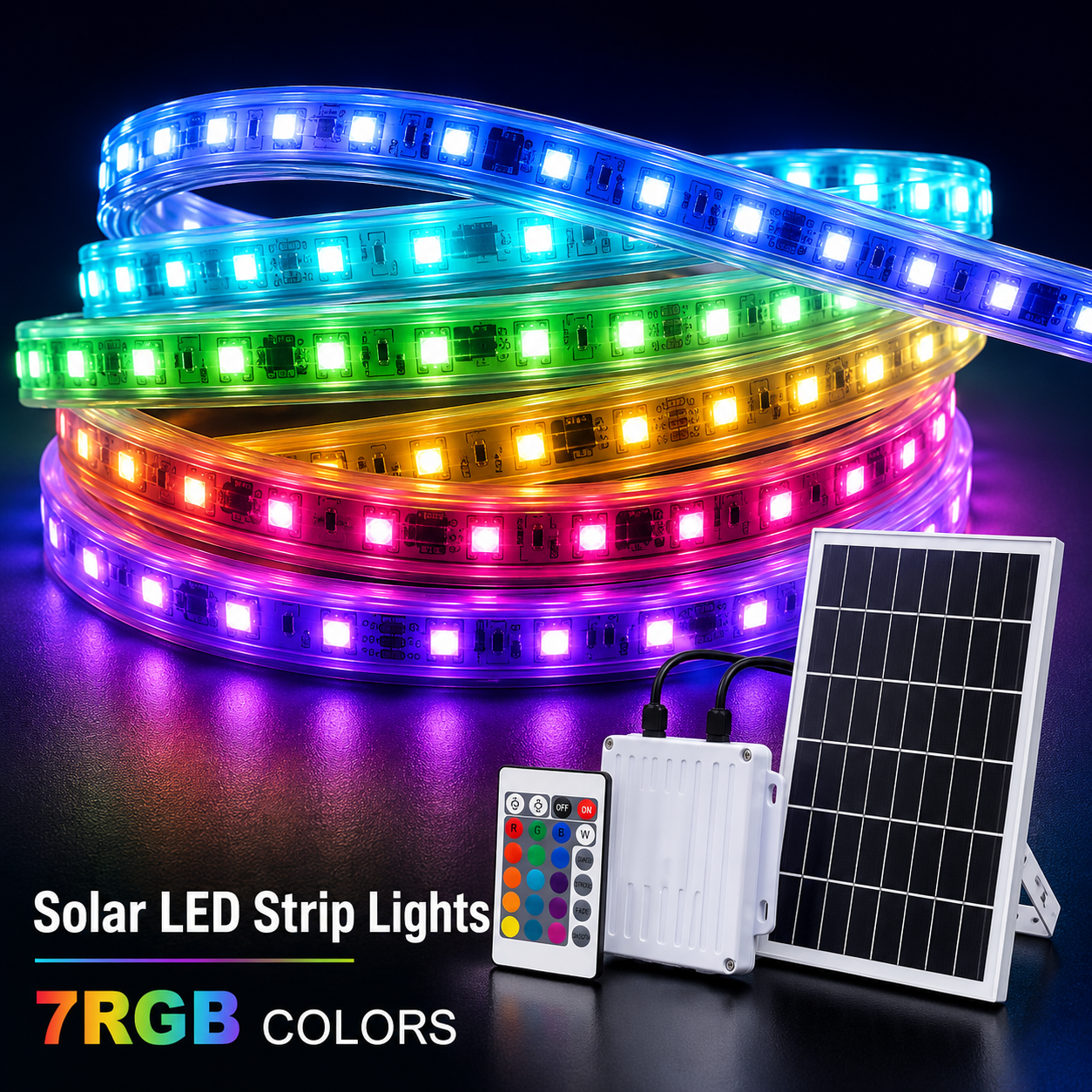 RGB Colour Solar Powered LED Strip Garden Light Large Panel Super right