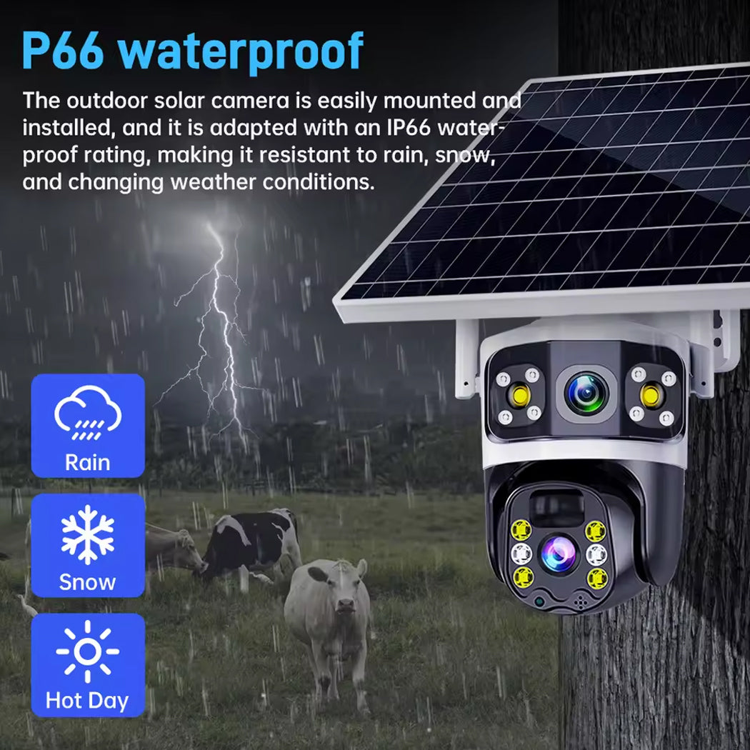 4G Solar Powered Security Camera dual Panel Rechargeable Full Colour Night Vision AI tracking
