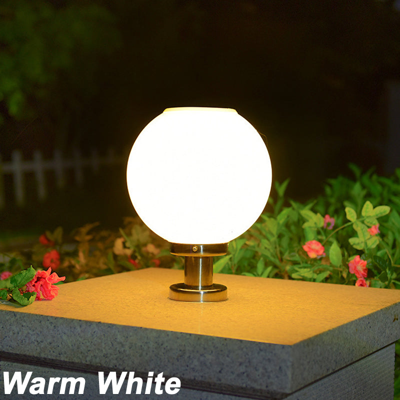 30cm Solar White Spherical Globe Pillar Light 3 Lighting Modes Waterproof Post-Mounted Lights