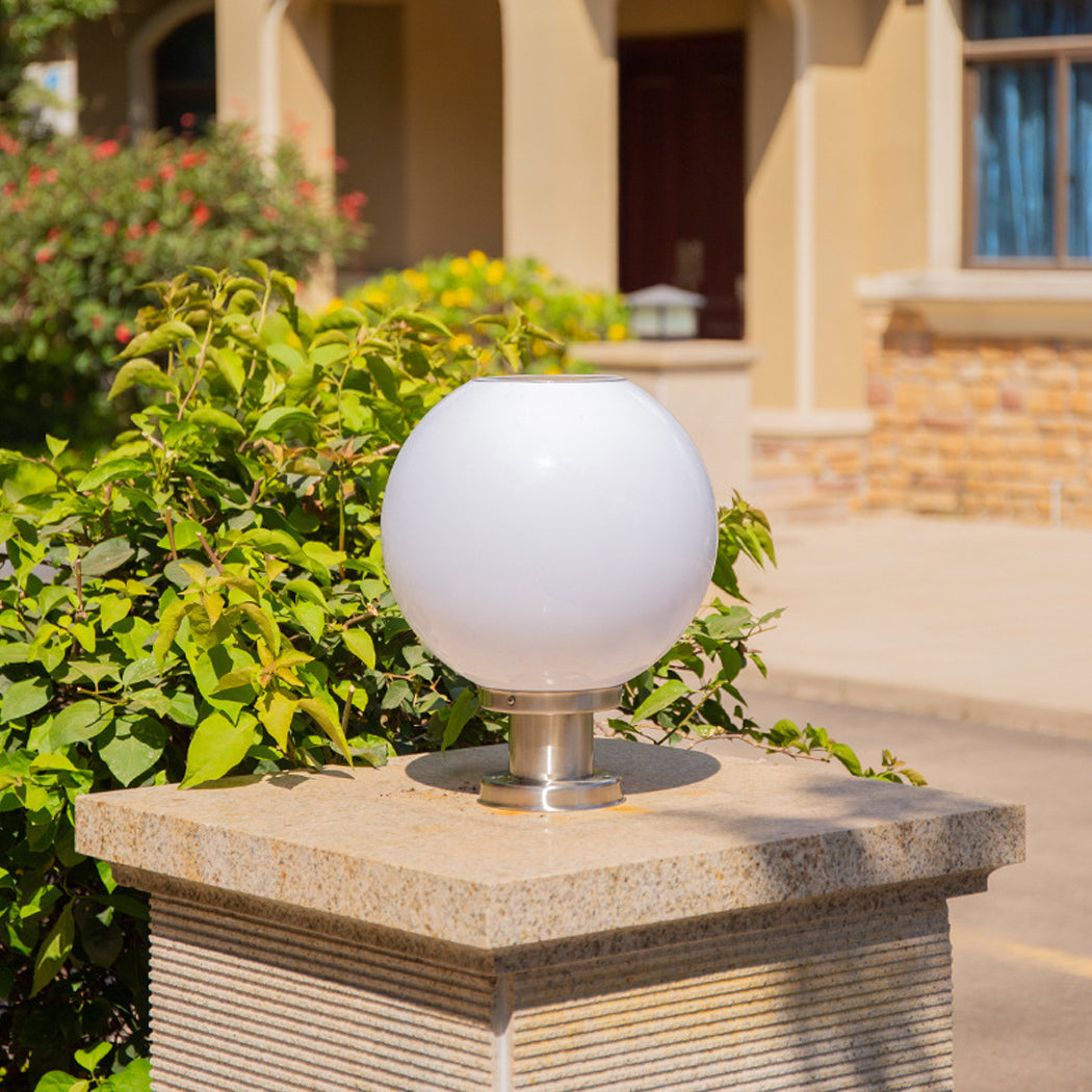 30cm Solar White Spherical Globe Pillar Light 3 Lighting Modes Waterproof Post-Mounted Lights