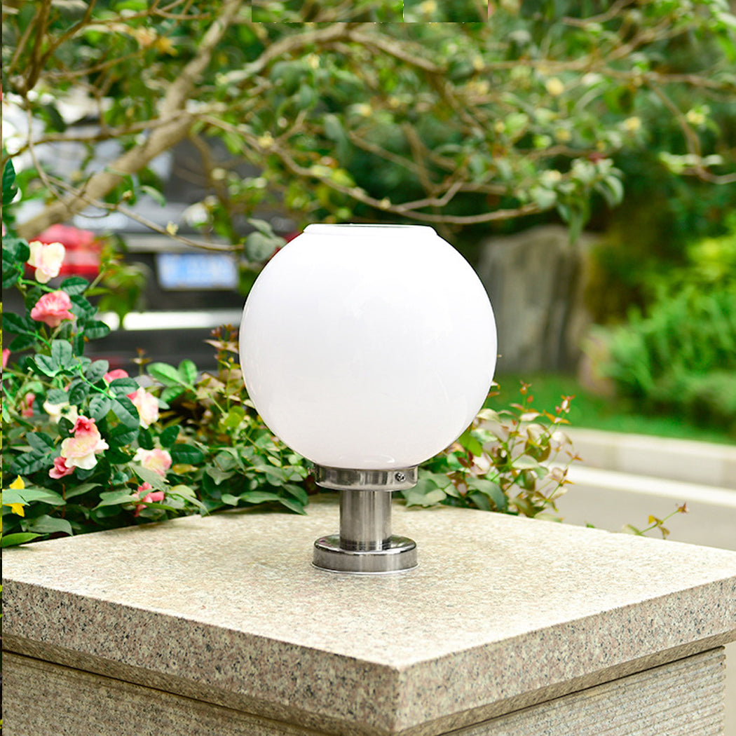 30cm Solar White Spherical Globe Pillar Light 3 Lighting Modes Waterproof Post-Mounted Lights