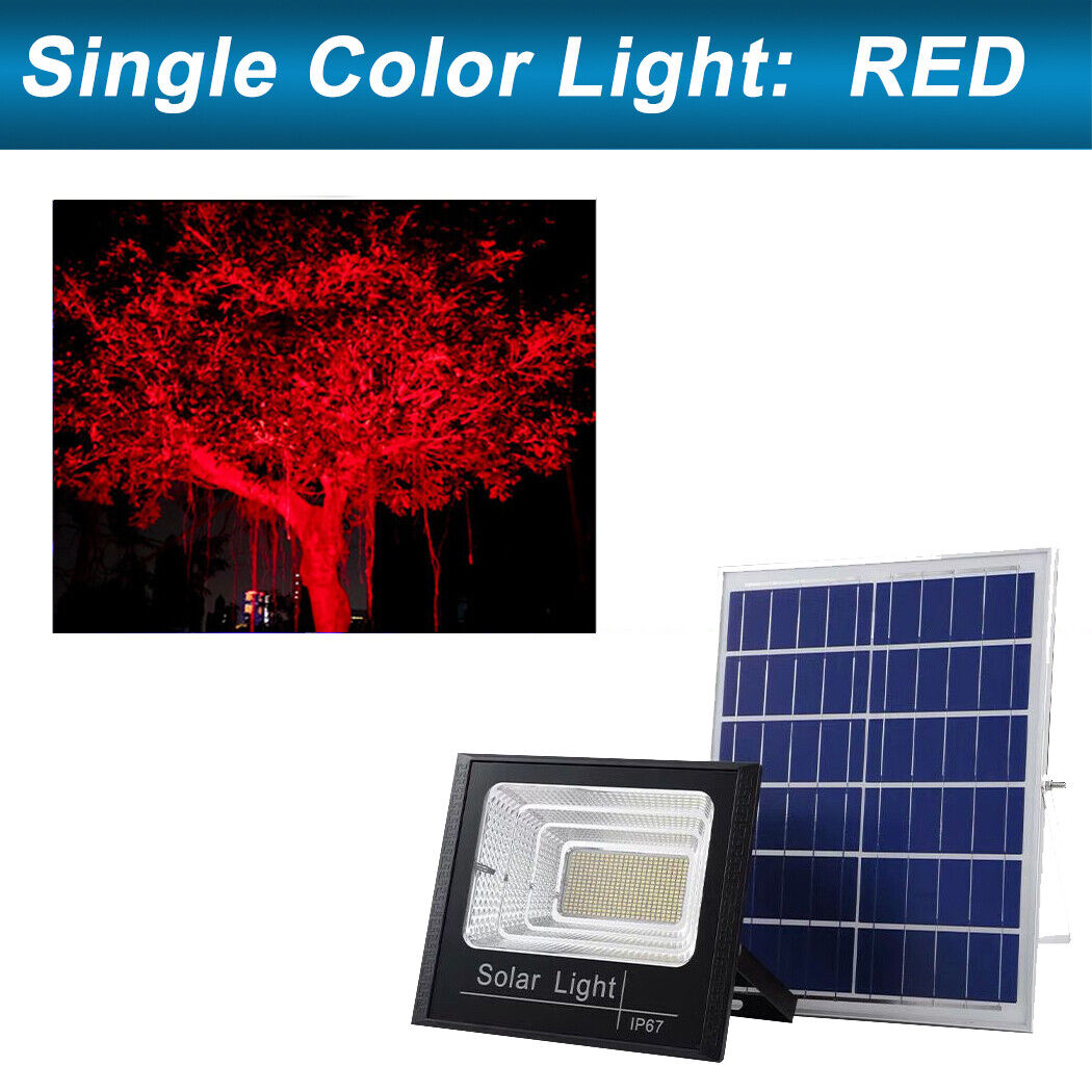 Solar powered RED Colour flood light, with remote control, auto on dusk-to-dawn, Perfect for festive lighting, Halloween, Christmas, or accenting garages, gardens, and porches