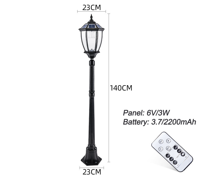 Victorian Solar Post Light - Black Lamp Post Antique Lantern with Clear Glass Clear Glass Lights Yard Lawn Walkway