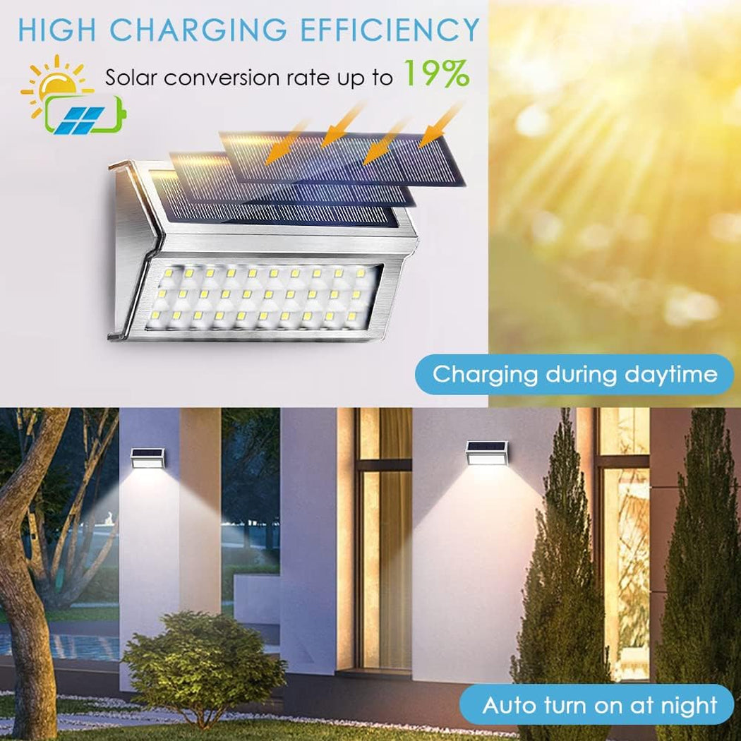 Solar Sensor Wall Light Stainless Steel Warm White DailyLight Super Bright Remote Wterproof