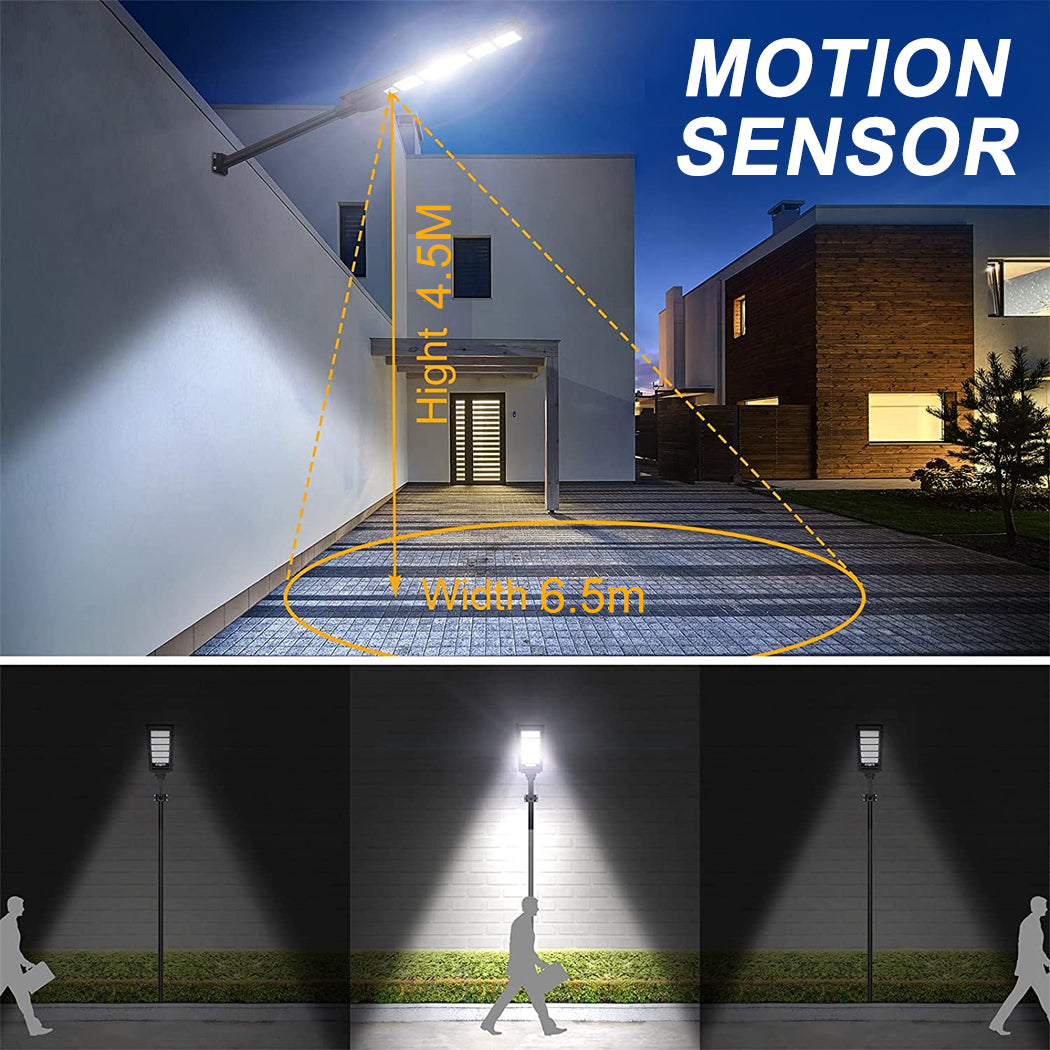 Stay safe with Solareasy solar street lights featuring wide-range motion detection—4.5m height and 6.5m coverage width. Easy to mount on walls or posts thanks to the adjustable arm. Ideal for driveways, entrances, and home security with dusk-to-dawn and motion-triggered brightness.
