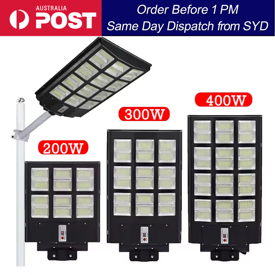 Super Bright 200/300/400W Solar Street Lights Motion Sensor Control Heavy Duty