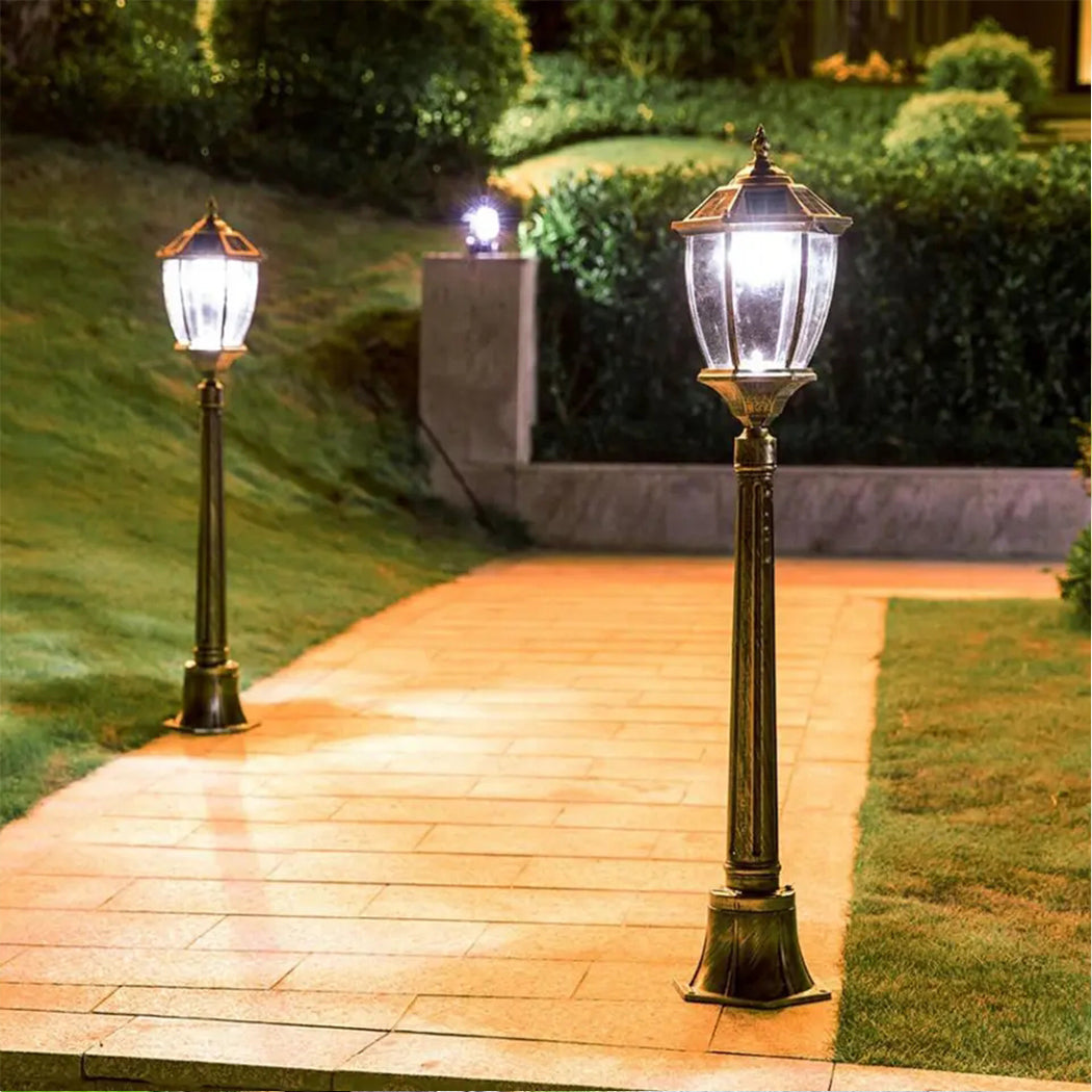 Victorian Solar Post Light - Lamp Post Antique Bronze Lantern with Clear Glass Premium Classic Outdoor Column Light for Garden, Lawn & Walkway