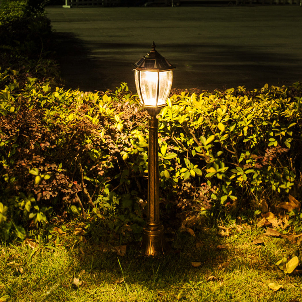Victorian Solar Lamp Post – Antique Bronze Lantern with Clear Glass Premium Classic Outdoor Column Light for Garden, Lawn & Walkway