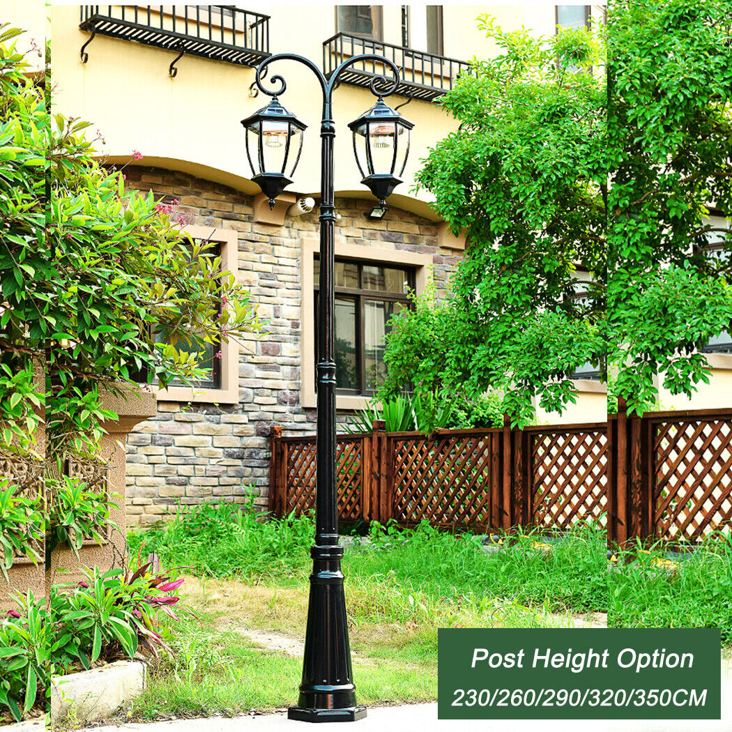 Illuminate your outdoor space with this antique solar-powered post lamp, featuring automatic dusk-to-dawn operation for effortless lighting. Choose between two color modes—warm white and cool white—adjustable via remote control. Crafted from weather-resistant die-cast aluminum with beveled clear glass, it ensures durability and style. Available in multiple heights (230cm-350cm), it’s perfect for pathways, porches, and gardens. Easy installation, no wiring required, and backed by energy-efficient solar power