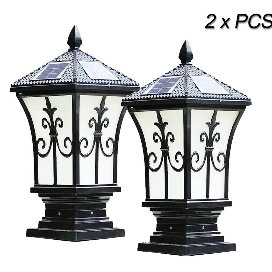 2 x PCS Solar Post Light Lantern Solar Pillar Light Solar Coach Lamp Black Brown