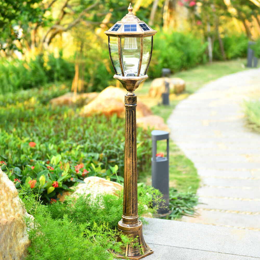 Victorian Solar Lamp Post – Antique Bronze Lantern with Clear Glass Premium Classic Outdoor Column Light for Garden, Lawn & Walkway