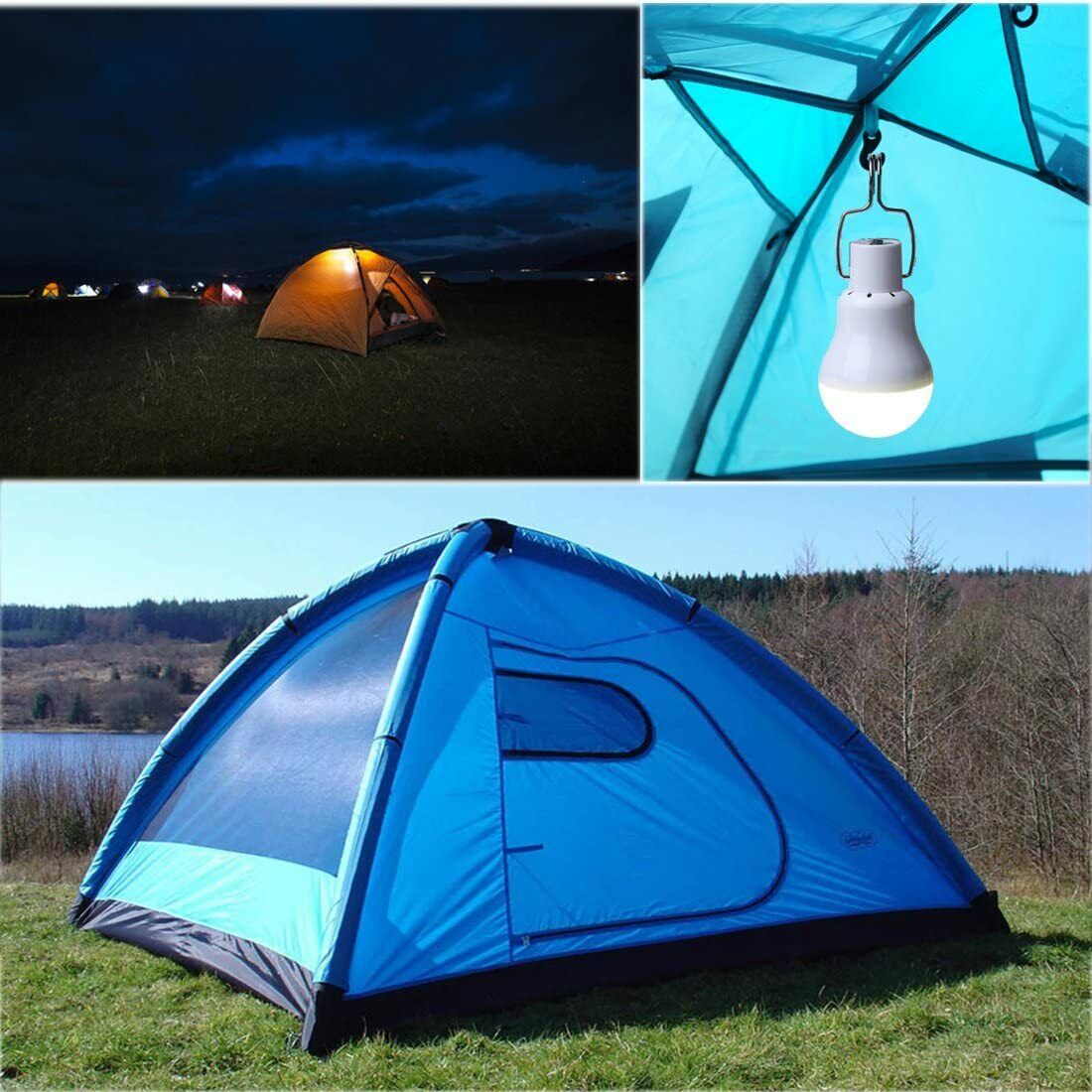Solar Panel Power LED Light Bulb Solar or AC charger Camp Tent Fishing Lamp