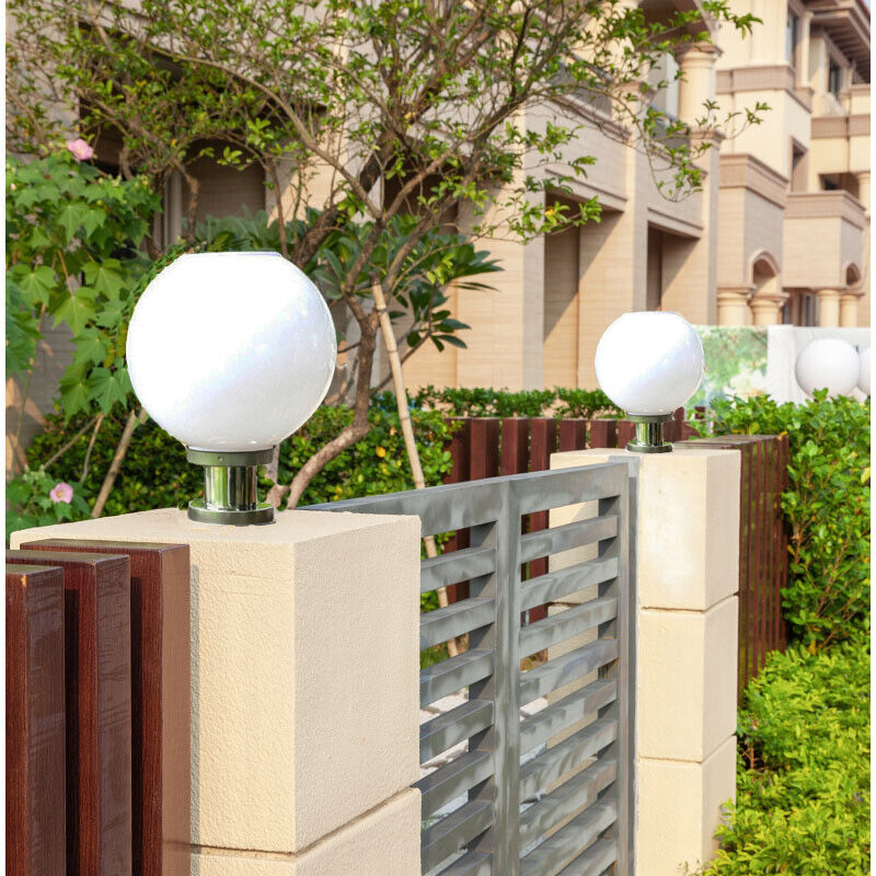 20cm solar bollard light with globe diffuser — Spherical Pillar Light Lantern Ball shape