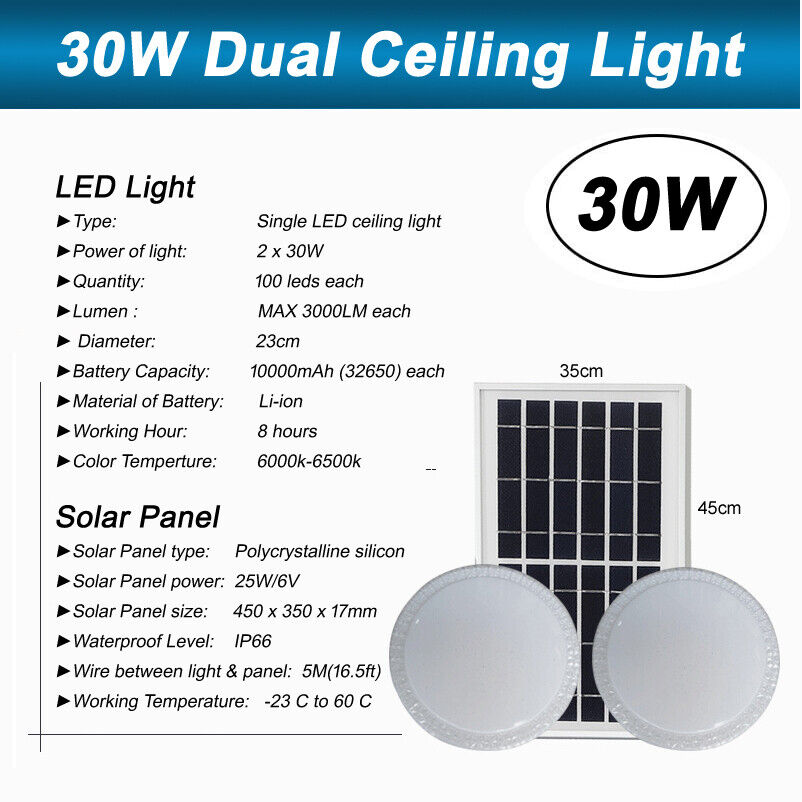 Solar Ceiling Lights Sensor or Remote Control Indoor Outdoor All Night Light