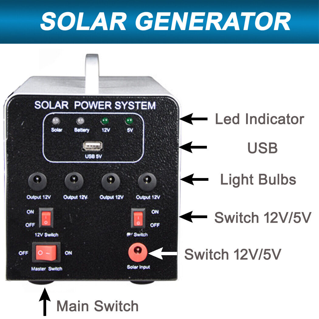 Solar Panel Power Generator Kit Solar Panel Battery 4 bulbs 25W Off-Grid Solar