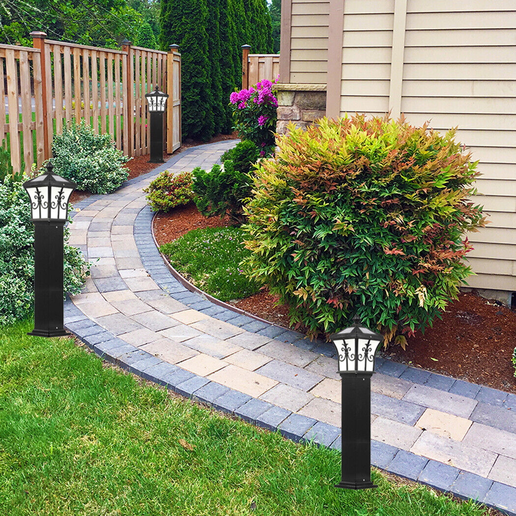 Solar Pillar Lights Outdoor – Vintage Walkway Post Lights for Garden, Yard, Landscape – Waterproof Auto-On LED Lamp