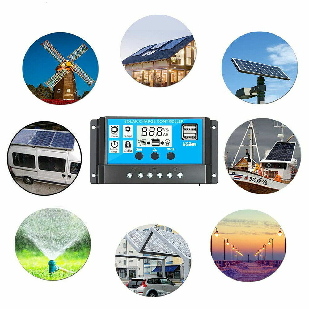 Solar Panel Charge Controller Regulator 12V/24V auto dual USB 30A/20 Battery PWM