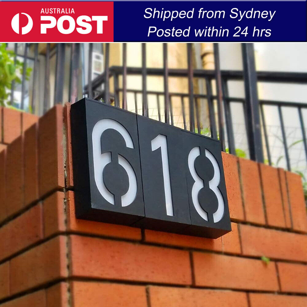 Solar Power LED House Address Plaque Number Sign Light Outdoor Door Wall Plate