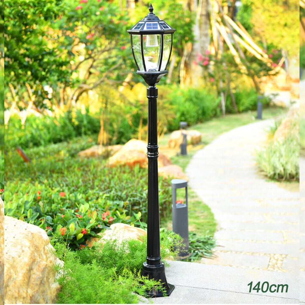 Victorian Solar Post Light - Black Lamp Post Antique Lantern with Clear Glass Clear Glass Lights Yard Lawn Walkway