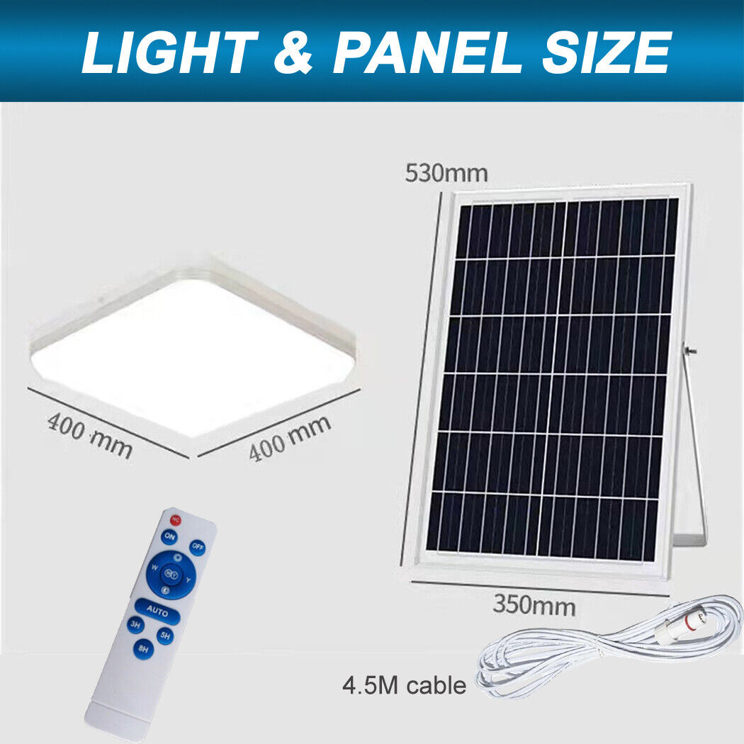 200W Large Square Solar Ceiling Light All Night Light Sensor or Remote Control