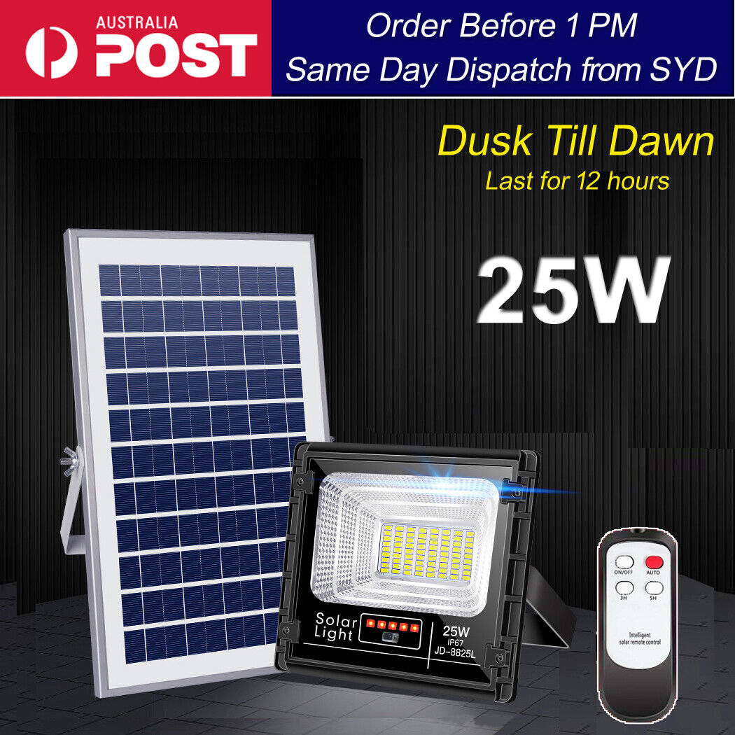 25W Ultra Bright Solar Flood Light dusk-to-dawn with Remote Control, tough aluminum body