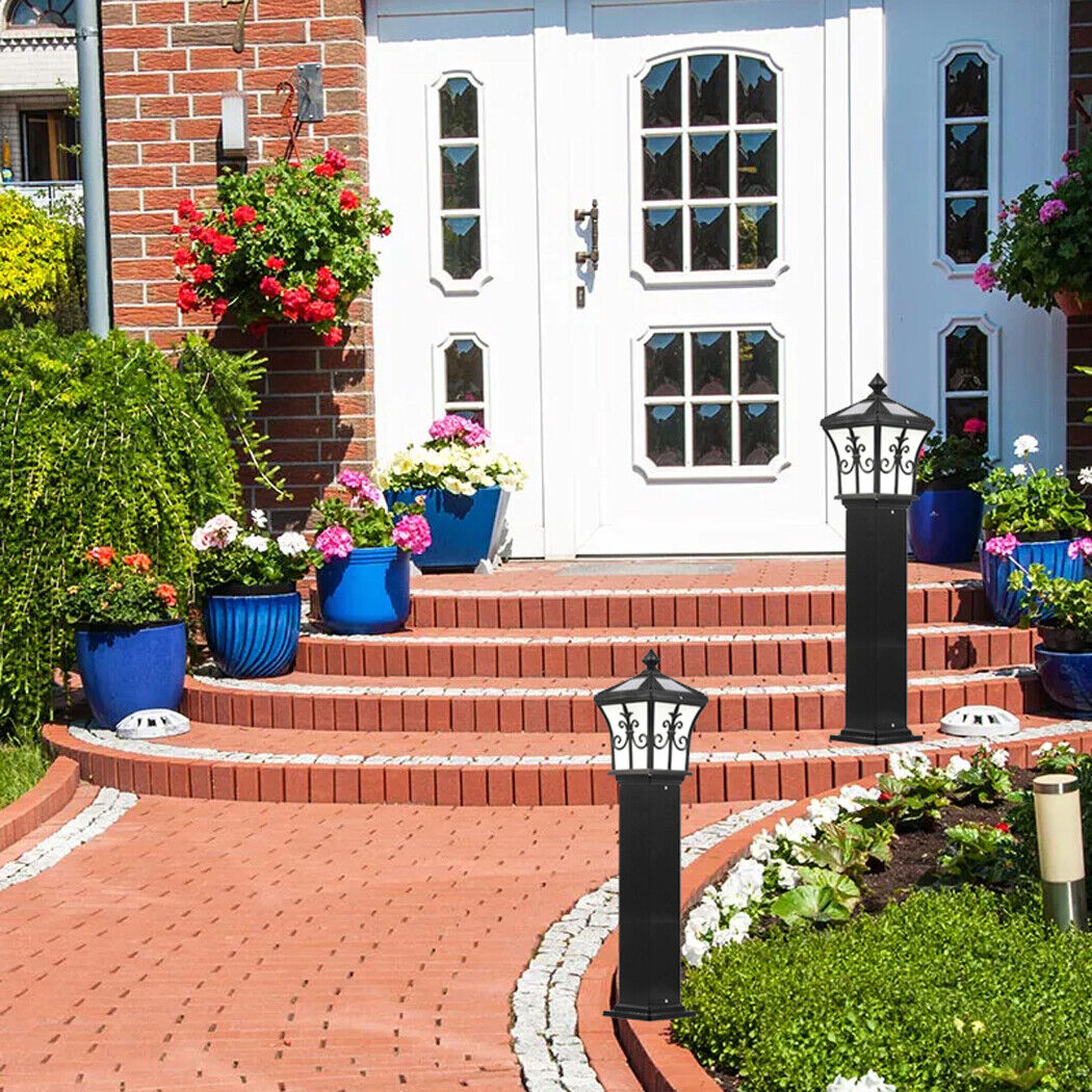 Solar Pillar Lights Outdoor – Vintage Walkway Post Lights for Garden, Yard, Landscape – Waterproof Auto-On LED Lamp