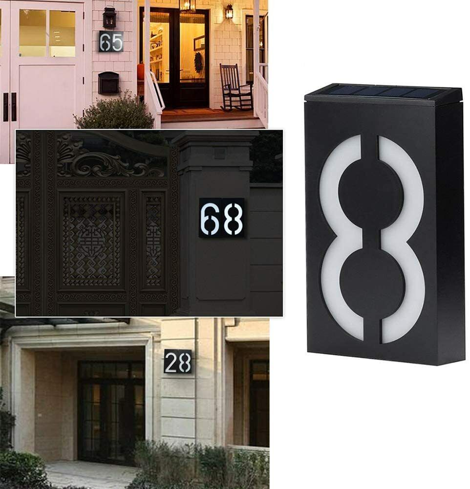 Solar Power LED House Address Plaque Number Sign Light Outdoor Door Wall Plate