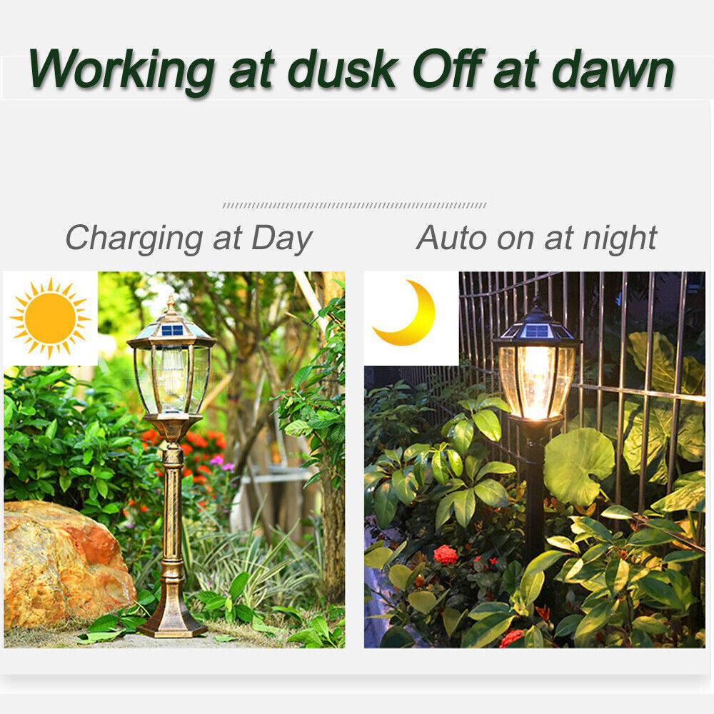 Victorian Solar Lamp Post – Antique Bronze Lantern with Clear Glass Premium Classic Outdoor Column Light for Garden, Lawn & Walkway