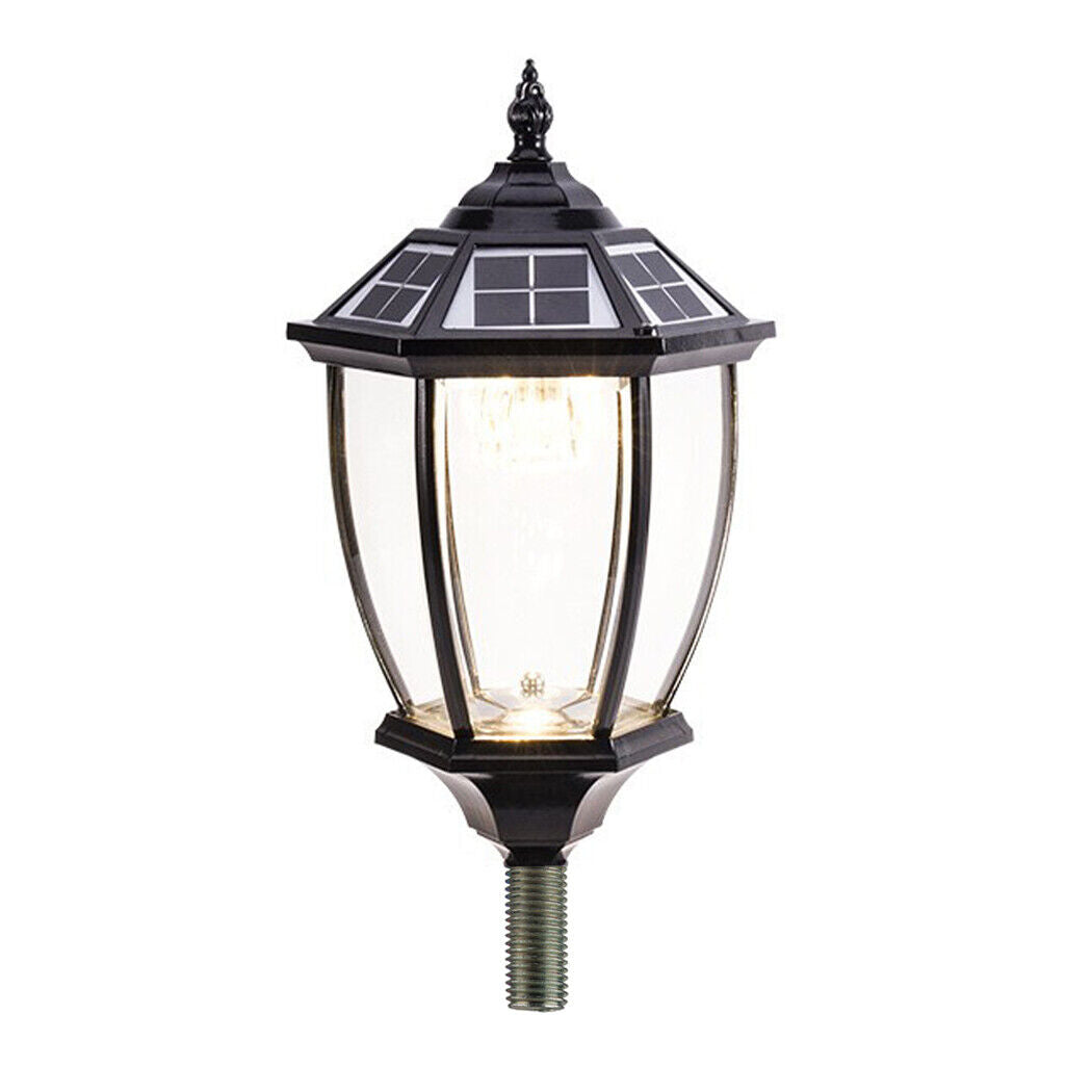 Victorian Solar Post Light - Black Lamp Post Antique Lantern with Clear Glass Clear Glass Lights Yard Lawn Walkway